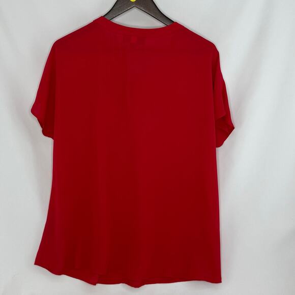 Lane Bryant Red Chiffon Blouse 16 Womens Tie Front Sheer Dolman Sleeve Fall Top - Picture 2 of 4